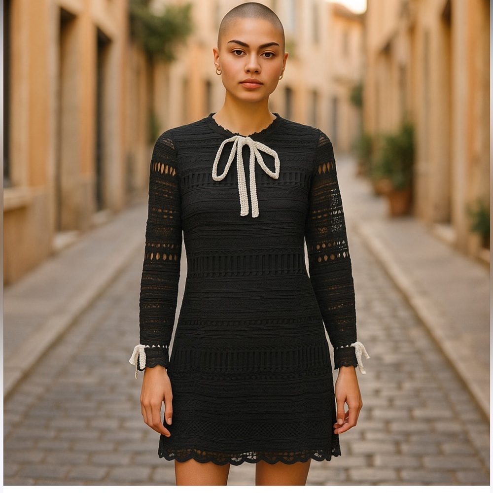 Alexis Anthea Aurora Lace Black Dress with Bow Detail